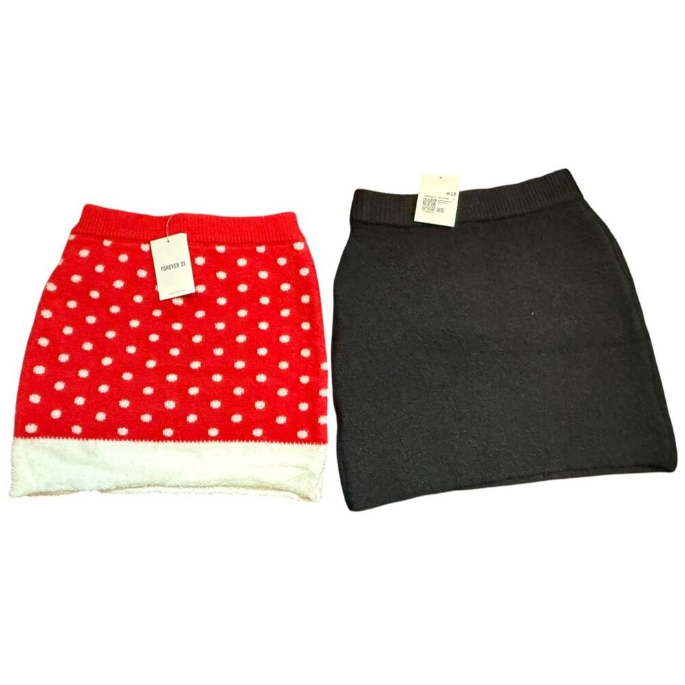 Set of 2 Holiday Knit Mini Skirt Ugly Christmas Sweater Skirts Forever 21 XS - Picture 2 of 10